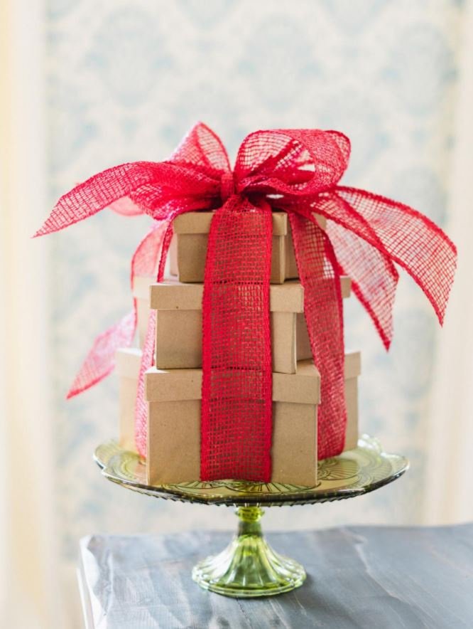 christmas cake stand with gifts 