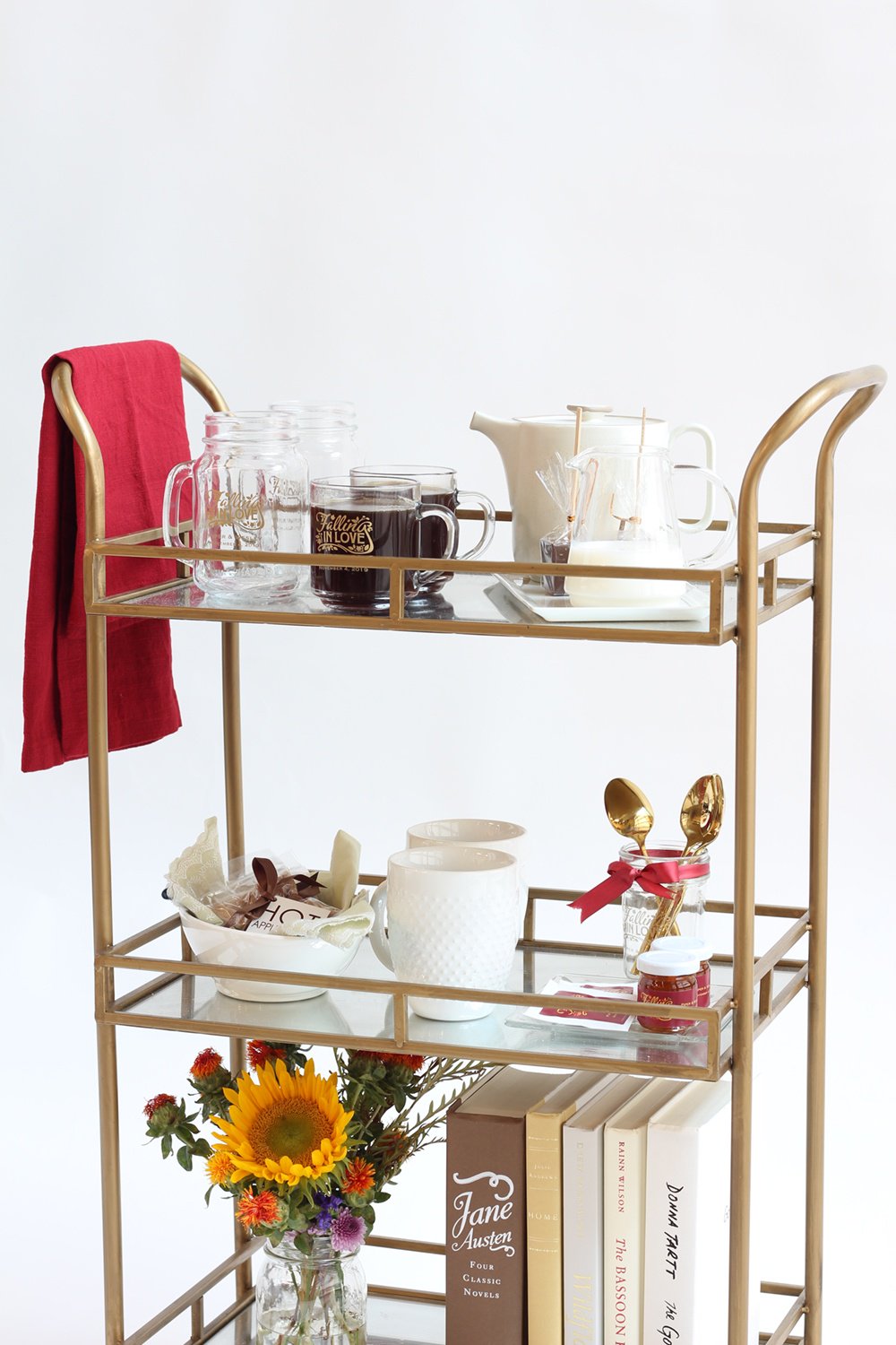 fall bar cart, winter bar cart, bar cart, fall bar cart, holiday bar cart, coffee bar cart, tea bar cart, hot beverage bar cart,  hot chocolate bar cart