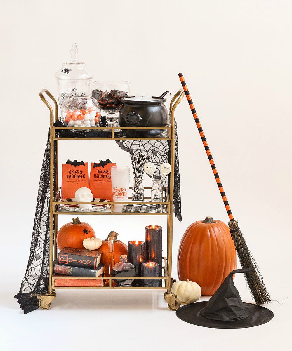 halloween bar cart, halloween candy cart, halloween candy bar cart, halloween cocktail bar cart 